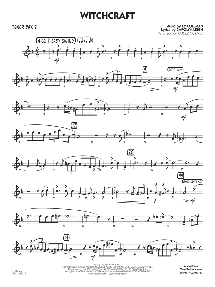 Witchcraft (arr. Roger Holmes) - Tenor Sax 2