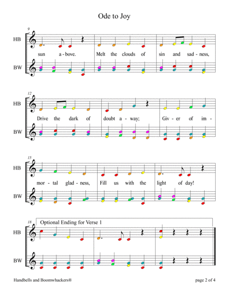 Ode to Joy (for 8-note Bells and Boomwhackers with Color Coded Notes) image number null