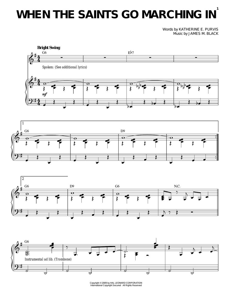 When The Saints Go Marching In Piano, Vocal scores gallery preview page 1