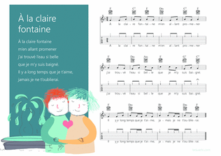 A la claire fontaine music sheet with melody guitar chords and guitar tabs
