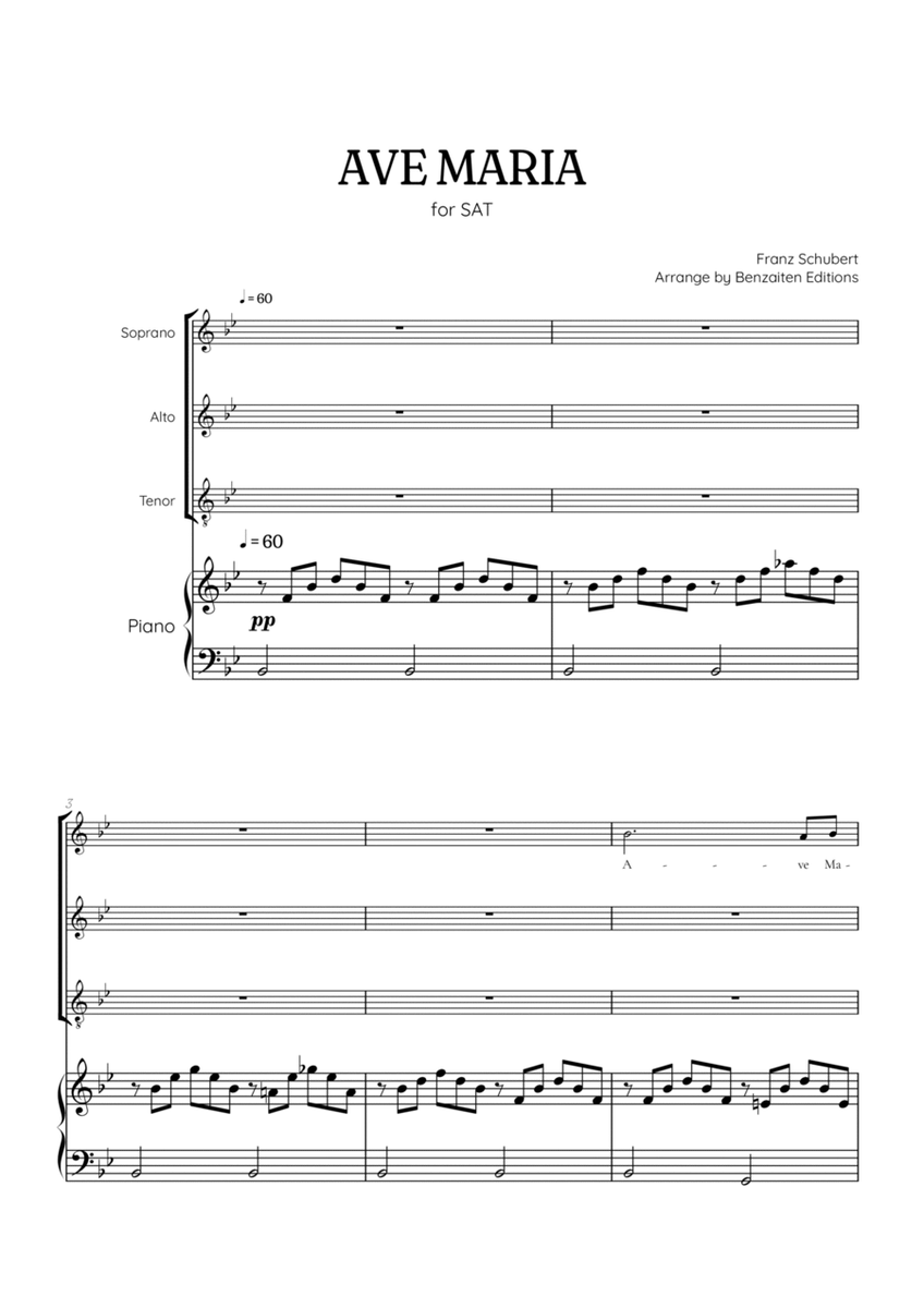 Schubert Ave Maria • SAT choir sheet music with easy piano accompaniment image number null