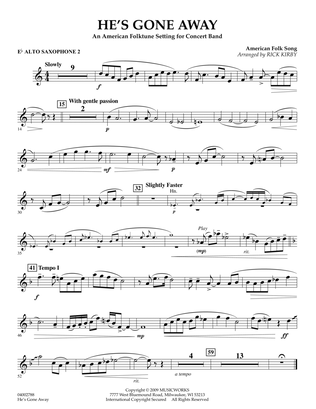 He's Gone Away (An American Folktune Setting for Concert Band) - Eb Alto Saxophone 2