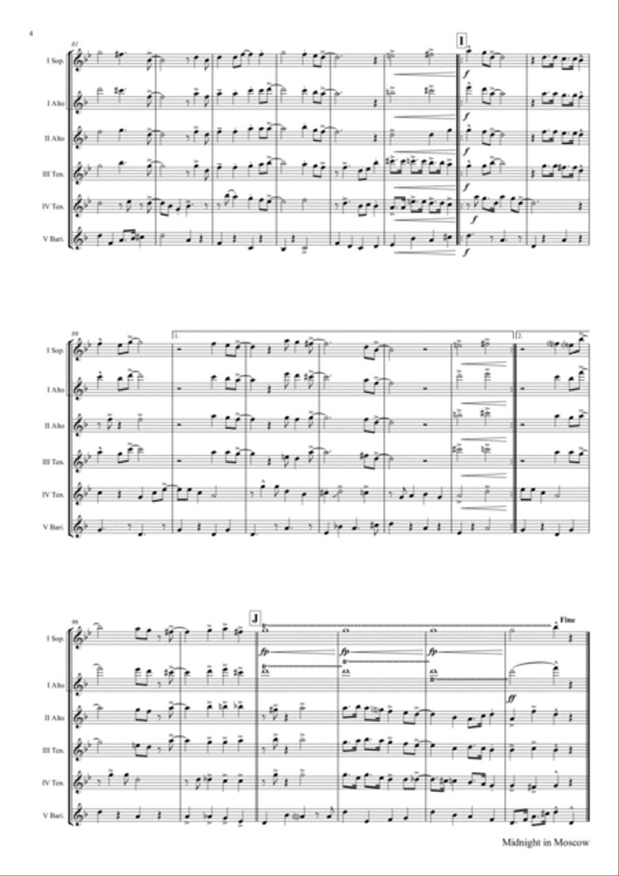 Midnight In Moscow Saxophone Quintet scores gallery preview page 4