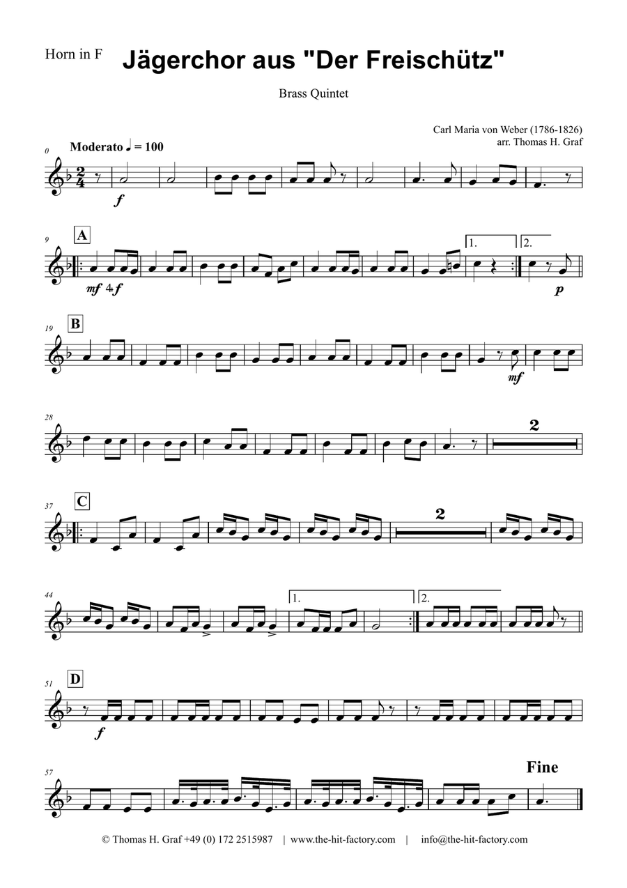 Jaegerchor - Der Freischuetz C.M.Weber - Brass Quintet Brass Quintet scores gallery preview page 5