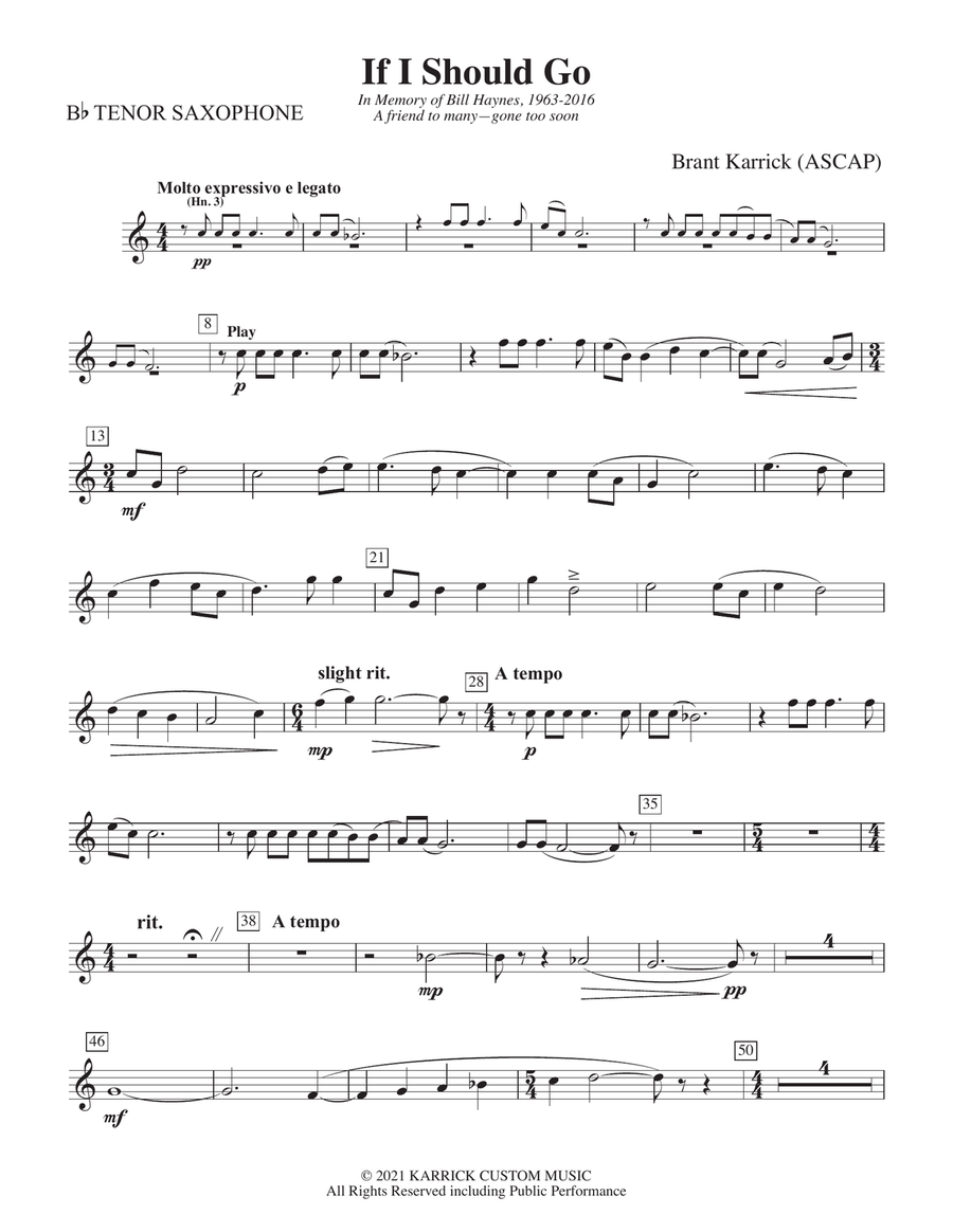 If I Should Go: B-flat Tenor Saxophone