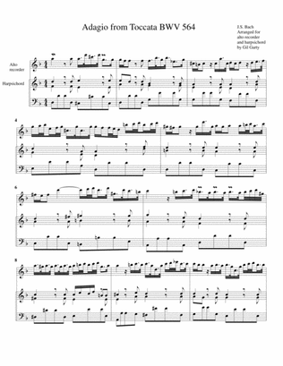 Adagio from Toccata BWV 564 (arrangement for alto recorder and harpsichord)