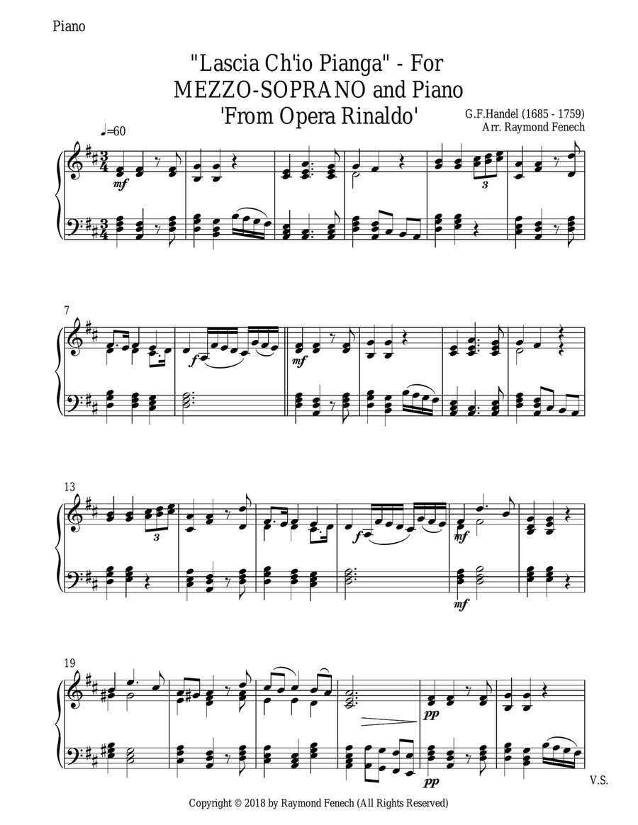Lascia Ch'io Pianga - From Opera 'Rinaldo' - G.F. Handel ( Mezzo-Soprano and Piano) Mezzo-Soprano Voice scores gallery preview page 4