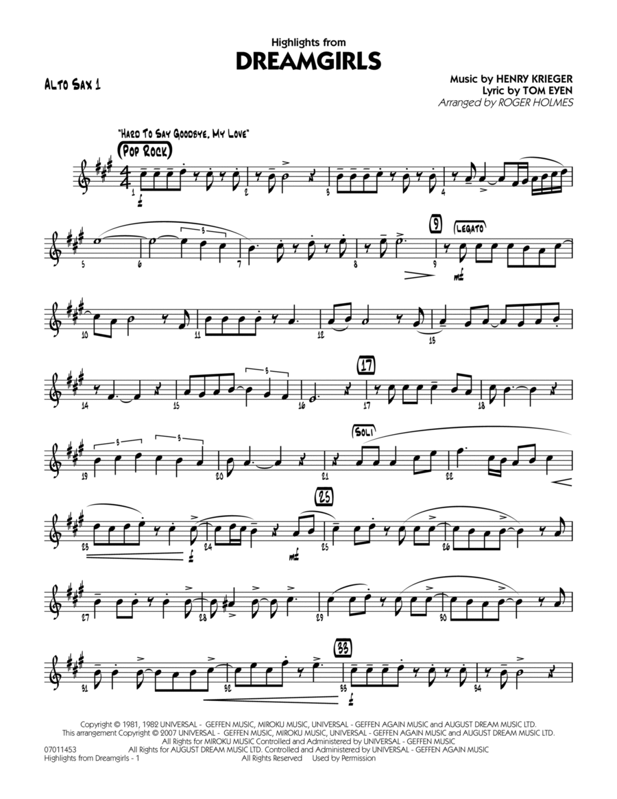 Highlights from Dreamgirls - Alto Sax 1 Jazz Ensemble scores gallery preview page 1