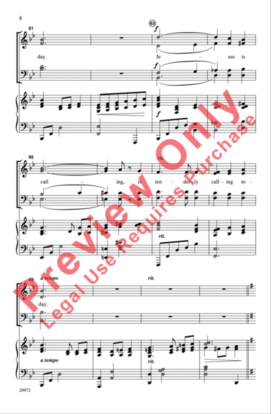 Softly and Tenderly Calling 4-Part scores gallery preview page 8