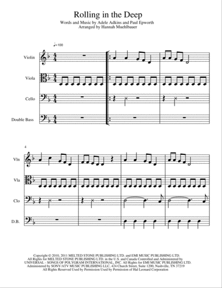 Rolling In The Deep String Quartet scores gallery preview page 1