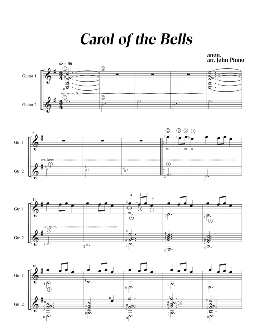 Carol of the Bells (classical guitar duo) Acoustic Guitar scores gallery preview page 1