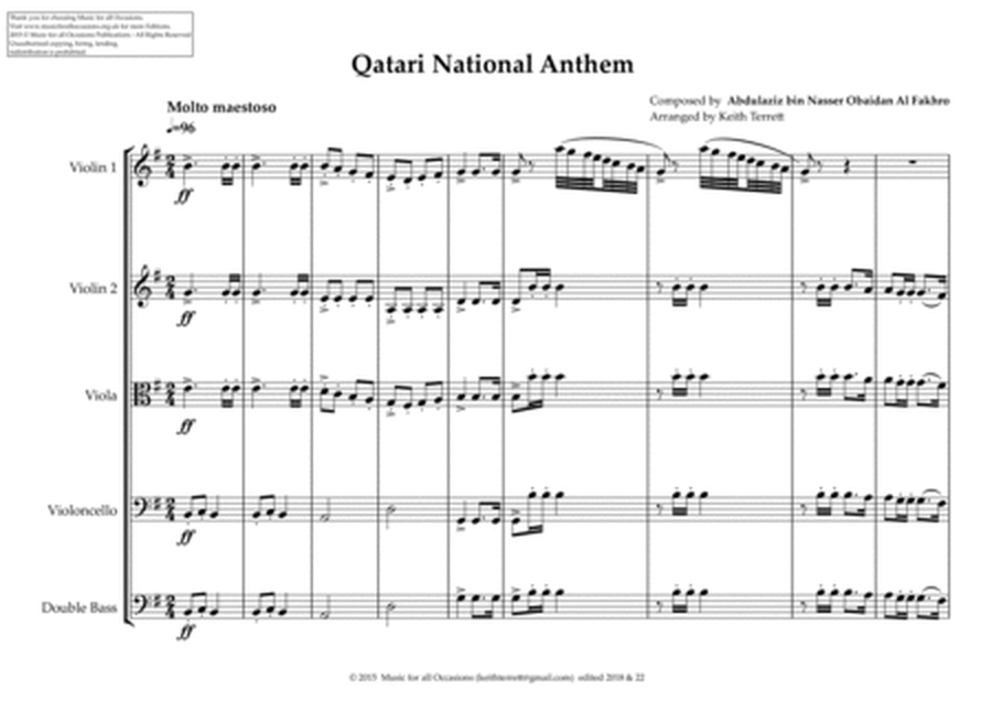 Qatari National Anthem for String Orchestra (MFAO World National Anthem Series) image number null