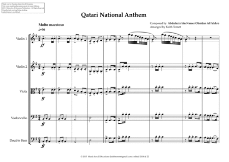 Qatari National Anthem for String Orchestra (MFAO World National Anthem Series) image number null