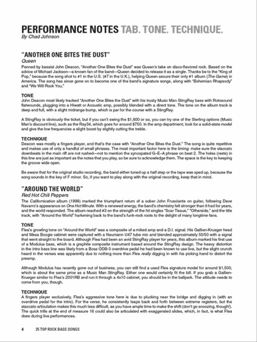 25 Top Rock Bass Songs Guitar Tablature scores gallery preview page 3