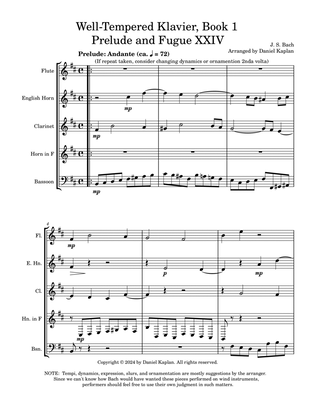 Prelude and Fugue XXIV from The Well-Tempered Clavier, Book 1 (arranged for woodwind quintet)