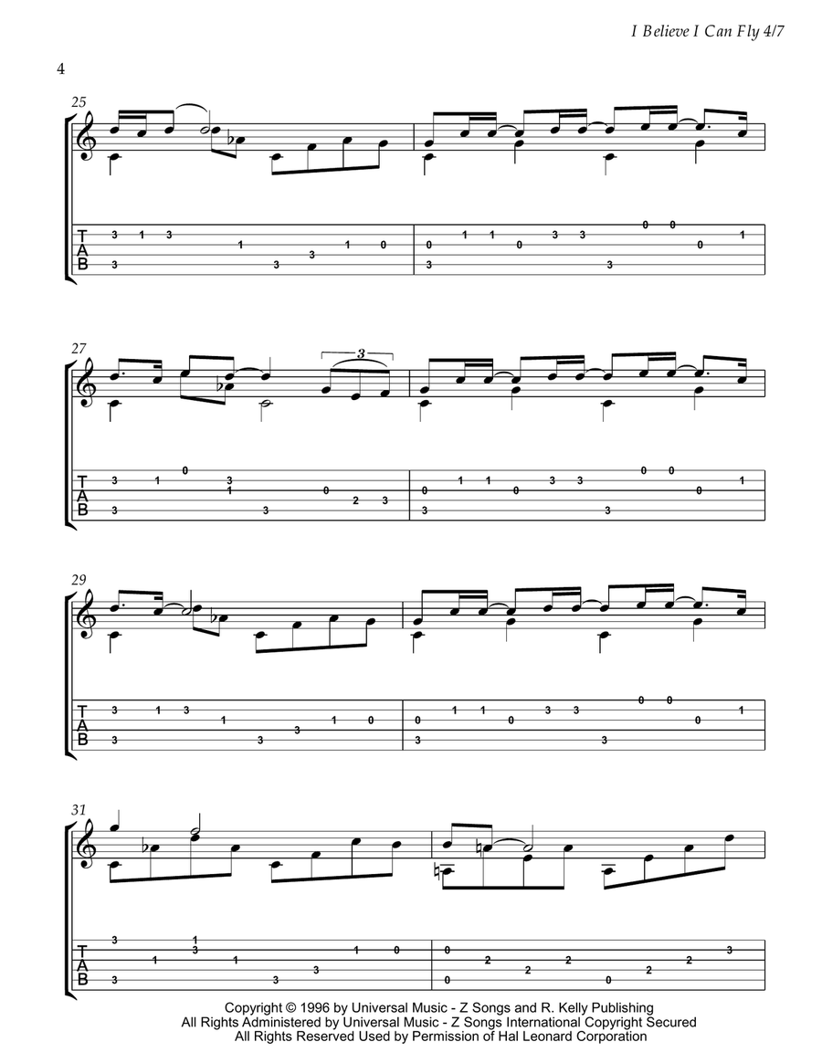 I Believe I Can Fly Guitar Tablature scores gallery preview page 4