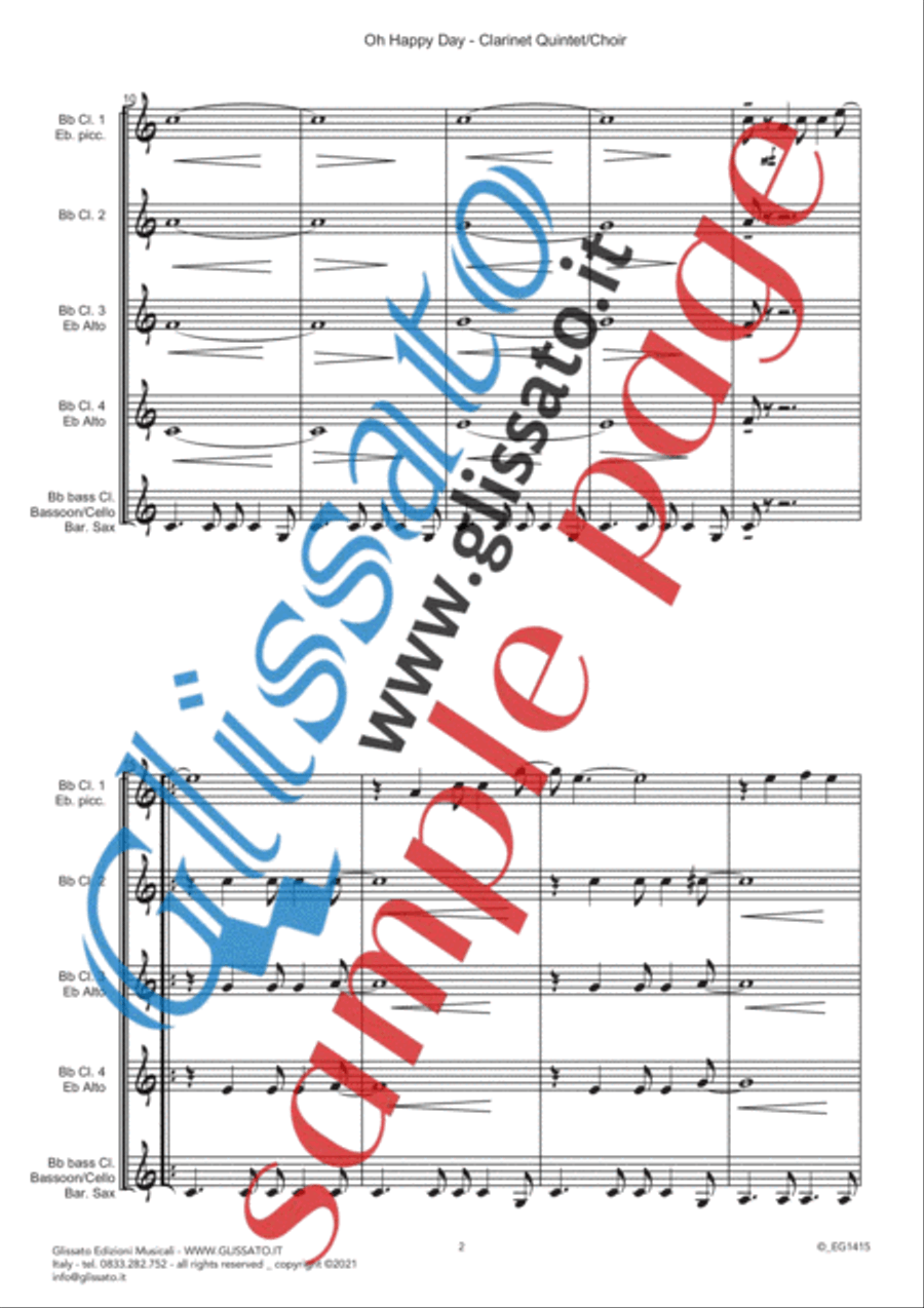 Oh Happy Day - Clarinet Quintet/Choir (10 parts & score) image number null