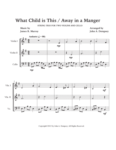 Christmas Medley (What Child is This / Away in a Manger): String Trio for Two Violins and Cello image number null
