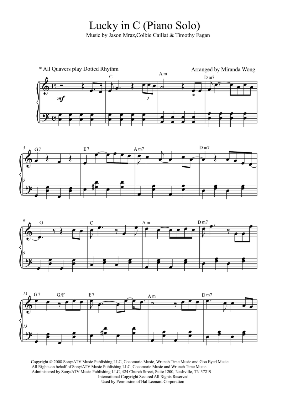 Lucky Piano Solo scores gallery preview page 1
