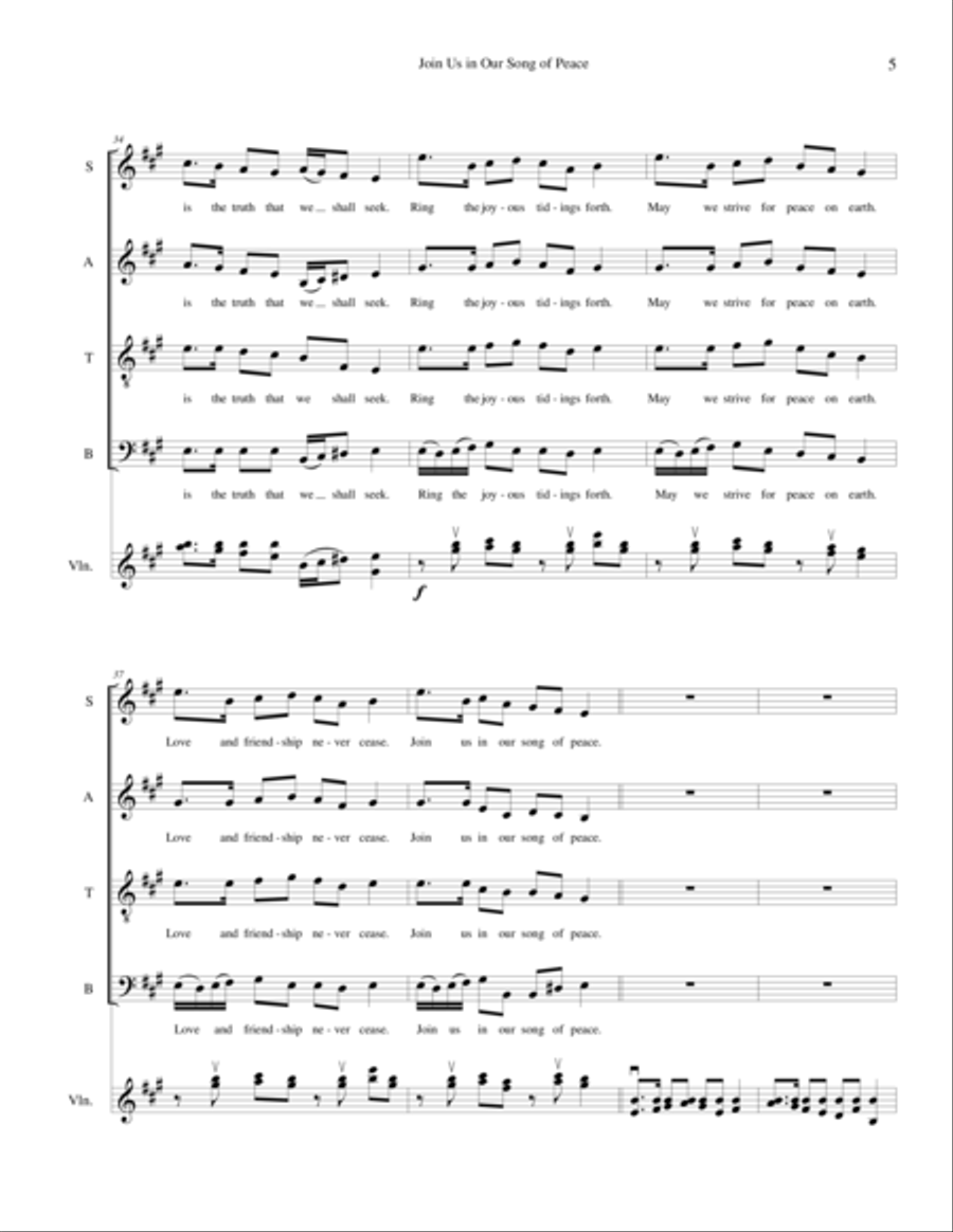 Join Us in Our Song of Peace - SATB with violin accompaniment 4-Part scores gallery preview page 5