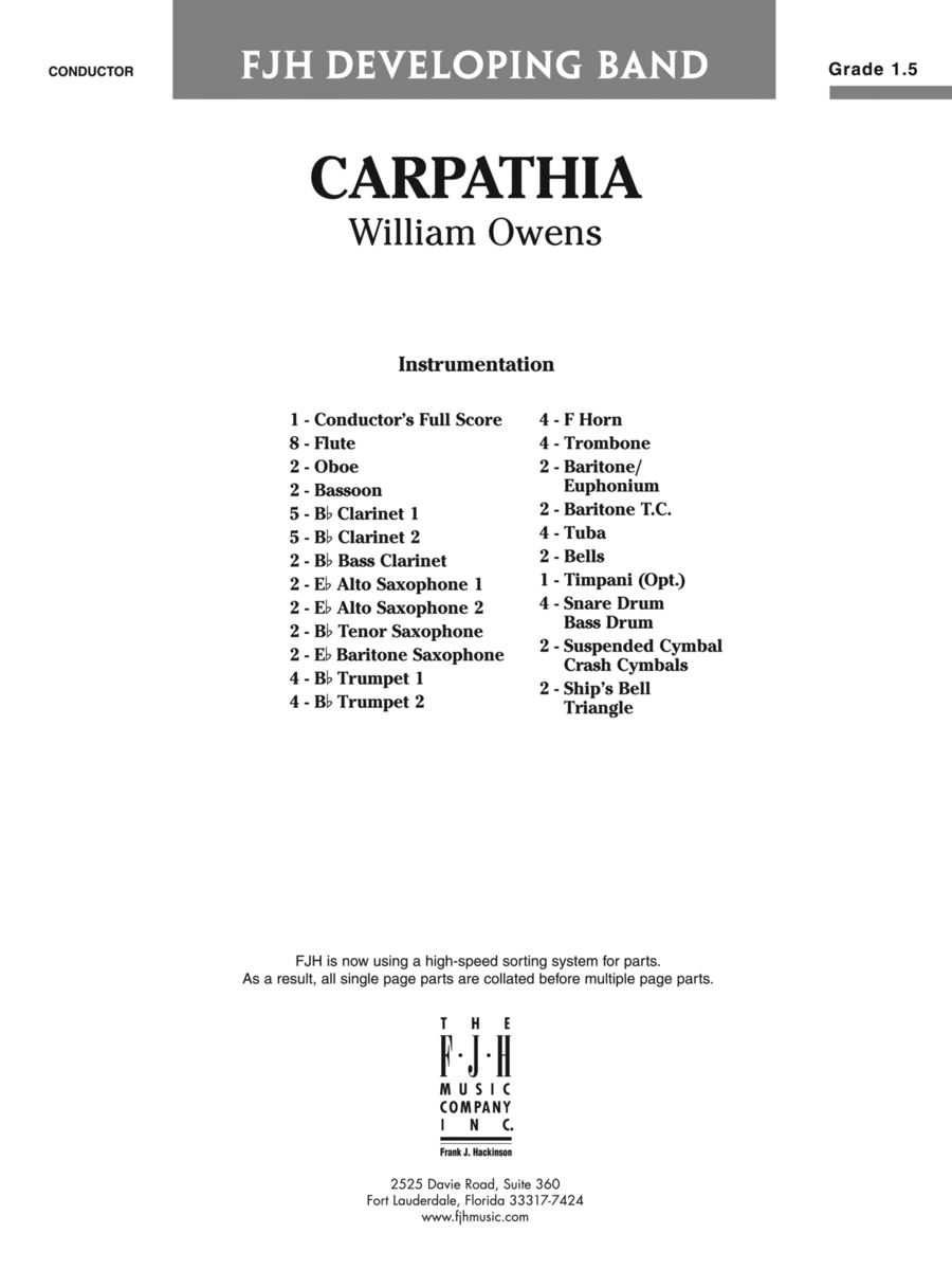 Carpathia: Score Carpathia: Score Concert Band scores gallery preview page 1