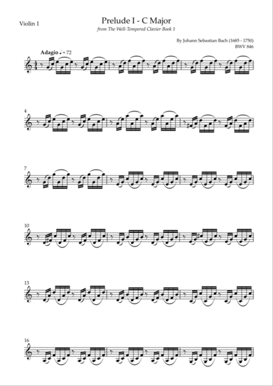 Prelude 1 in C Major BWV 846 (from Well-Tempered Clavier Book 1) for Violin Trio String Trio scores gallery preview page 4