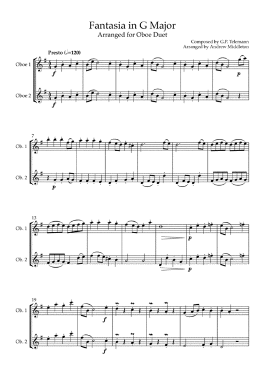 Fantasia in G Major arranged for Oboe Duet Woodwind Duet scores gallery preview page 2