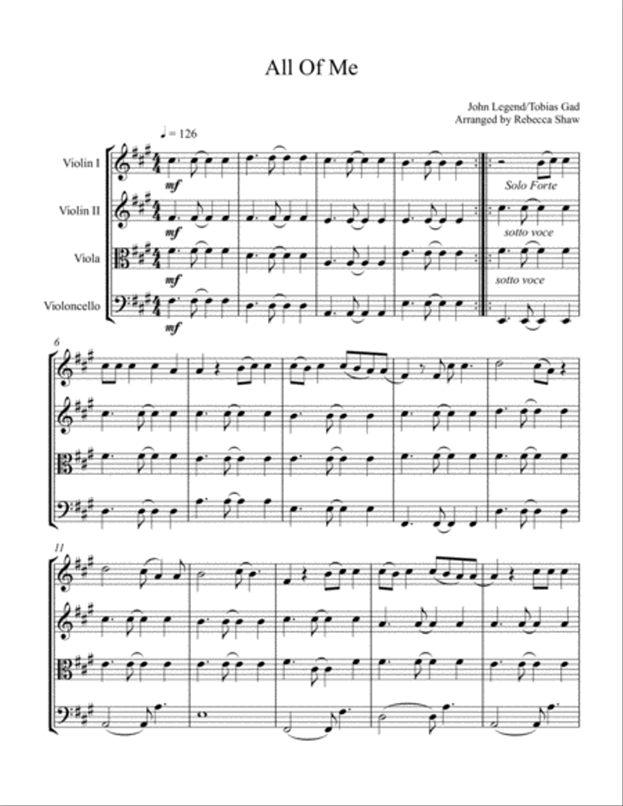 All Of Me String Quartet scores gallery preview page 1