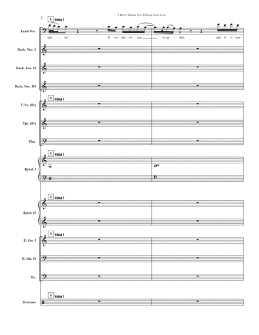 I Don't Wanna Live Without Your Love Small Ensemble scores gallery preview page 2