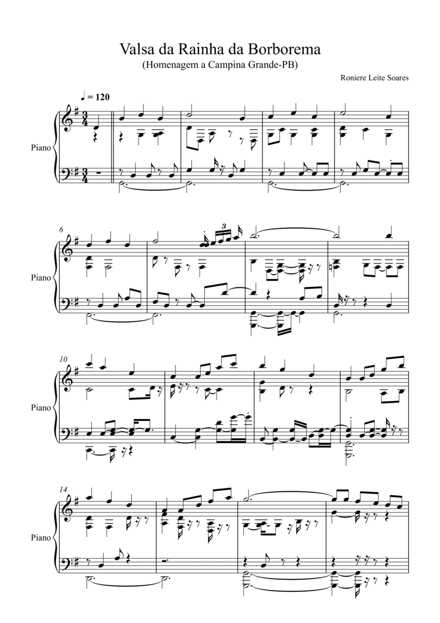 Valsa da Rainha da Borborema (piano) Easy Piano scores gallery preview page 1