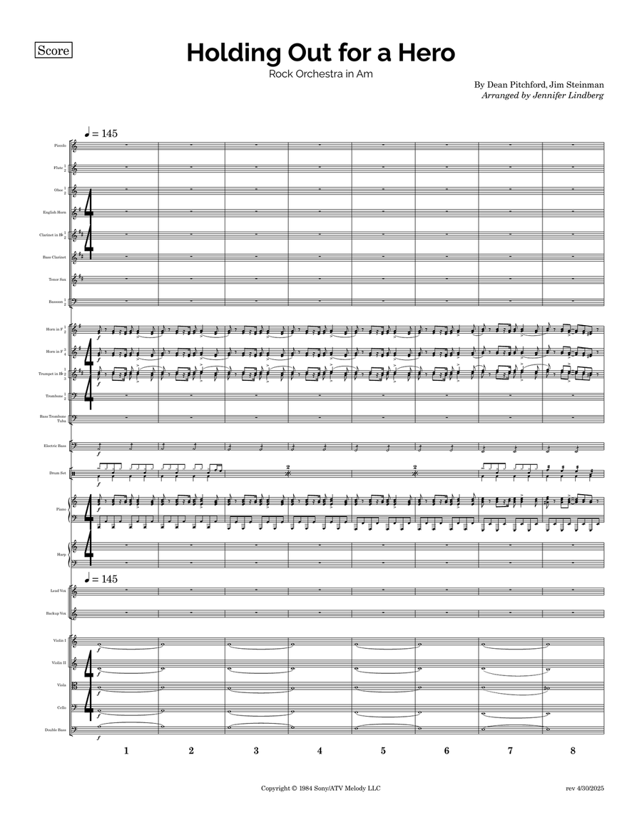 Holding Out For A Hero Full Orchestra scores gallery preview page 1