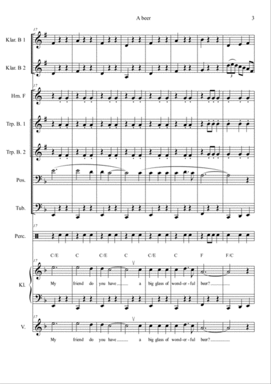 Ein Maß : English - A beer - for octoberfest orchestra with song-text (2min 30sec) Piano, Vocal, Guitar scores gallery preview page 6