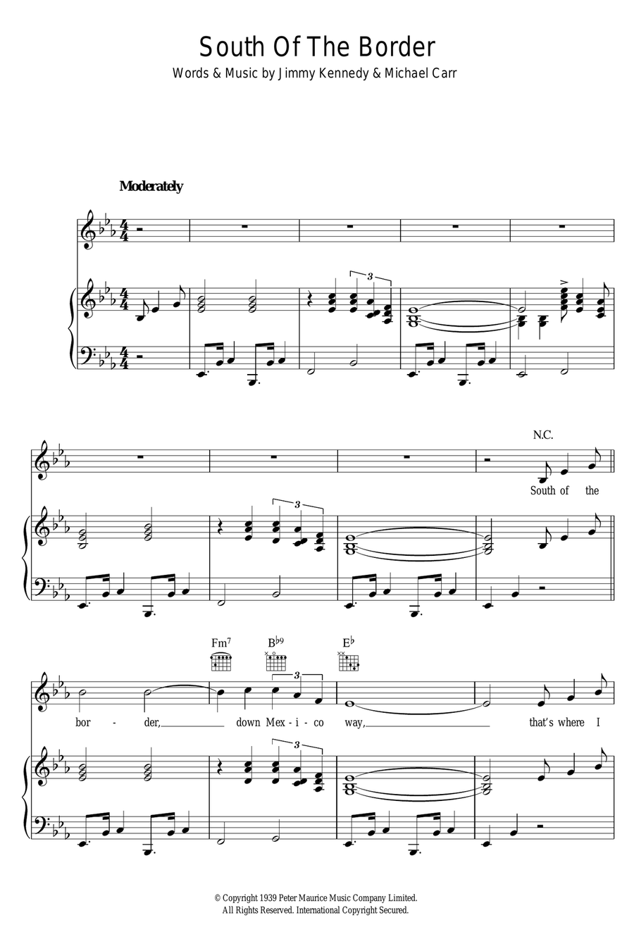 South Of The Border South Of The Border Piano, Vocal scores gallery preview page 1