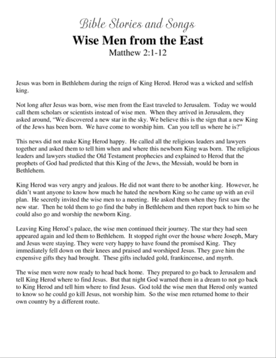 Wise Men from the East (Bible Stories and Songs) Piano, Vocal, Guitar scores gallery preview page 1