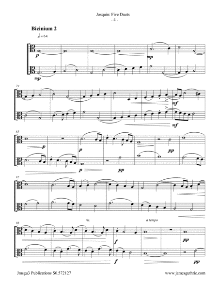 Josquin: Five Duets for Viola Duo image number null