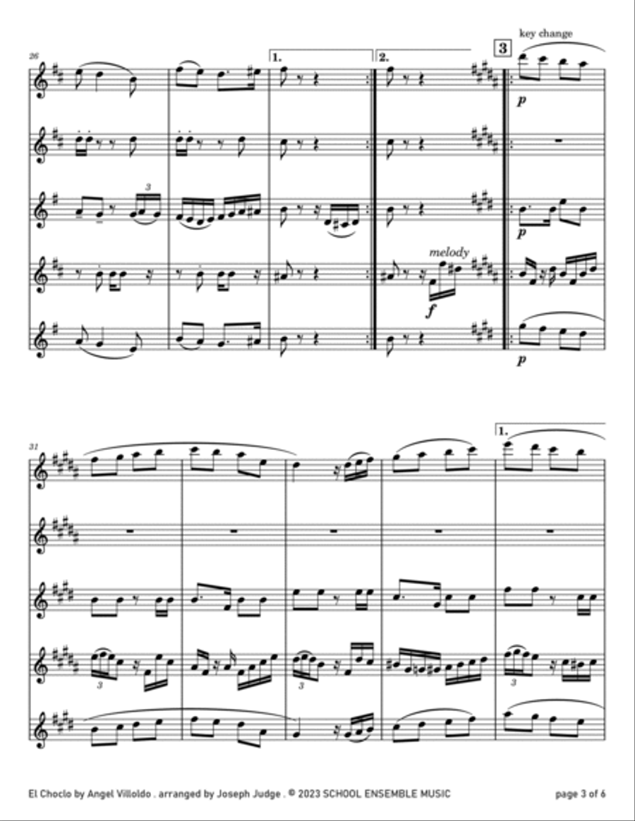 El Choclo by Villoldo for Saxophone Quartet in Schools Saxophone Quartet scores gallery preview page 3