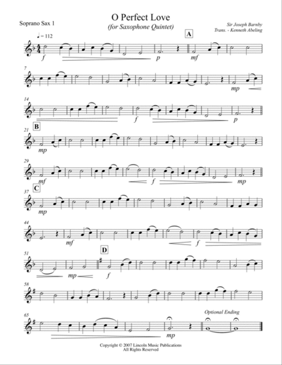 Barnby - O Perfect Love (for Saxophone Quintet SATTB or AATTB) Saxophone Quintet scores gallery preview page 5