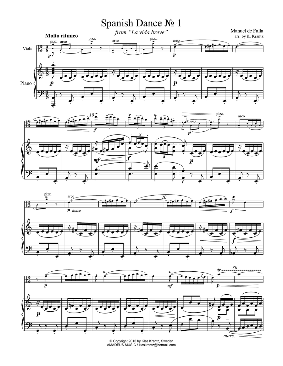 Spanish Dance No. 1, Danza from La vida breve for viola and piano Piano scores gallery preview page 2