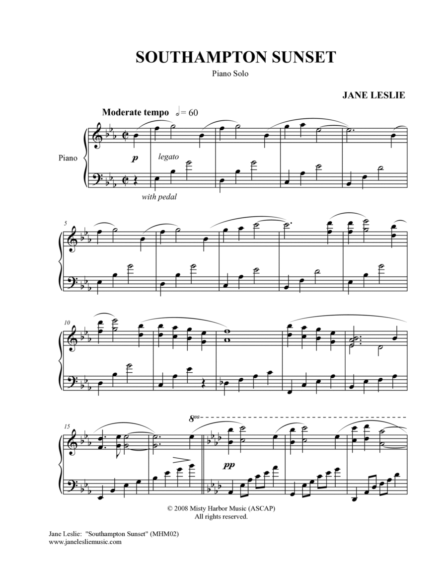 SOUTHAMPTON SUNSET - piano solo by Jane Leslie Piano Solo scores gallery preview page 1