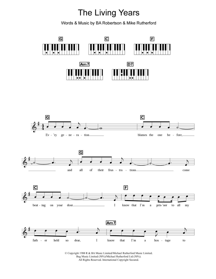 The Living Years Piano Solo scores gallery preview page 1