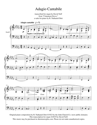 Book cover for Adagio Cantabile by Nathaniel Dett, transcribed for organ from his suite for piano "Cinnamon Grove"