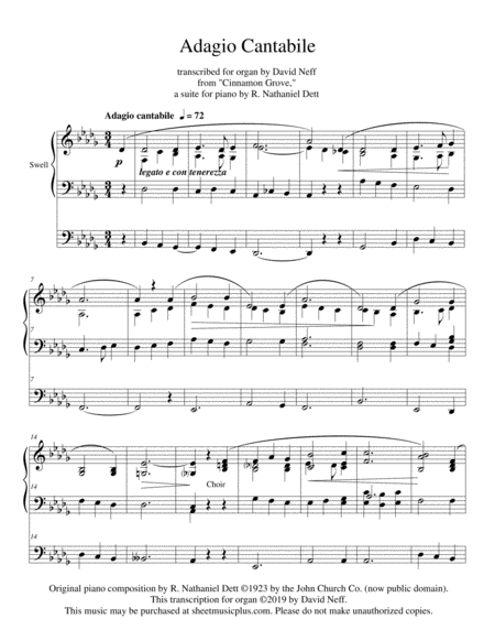 Adagio Cantabile by Nathaniel Dett, transcribed for organ from his suite for piano "Cinnamon Grove" image number null