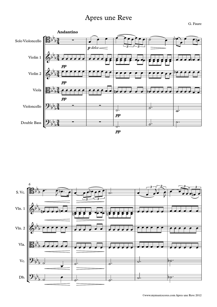 Faure Apres un Reve Cello and String Orchestra String Orchestra scores gallery preview page 2