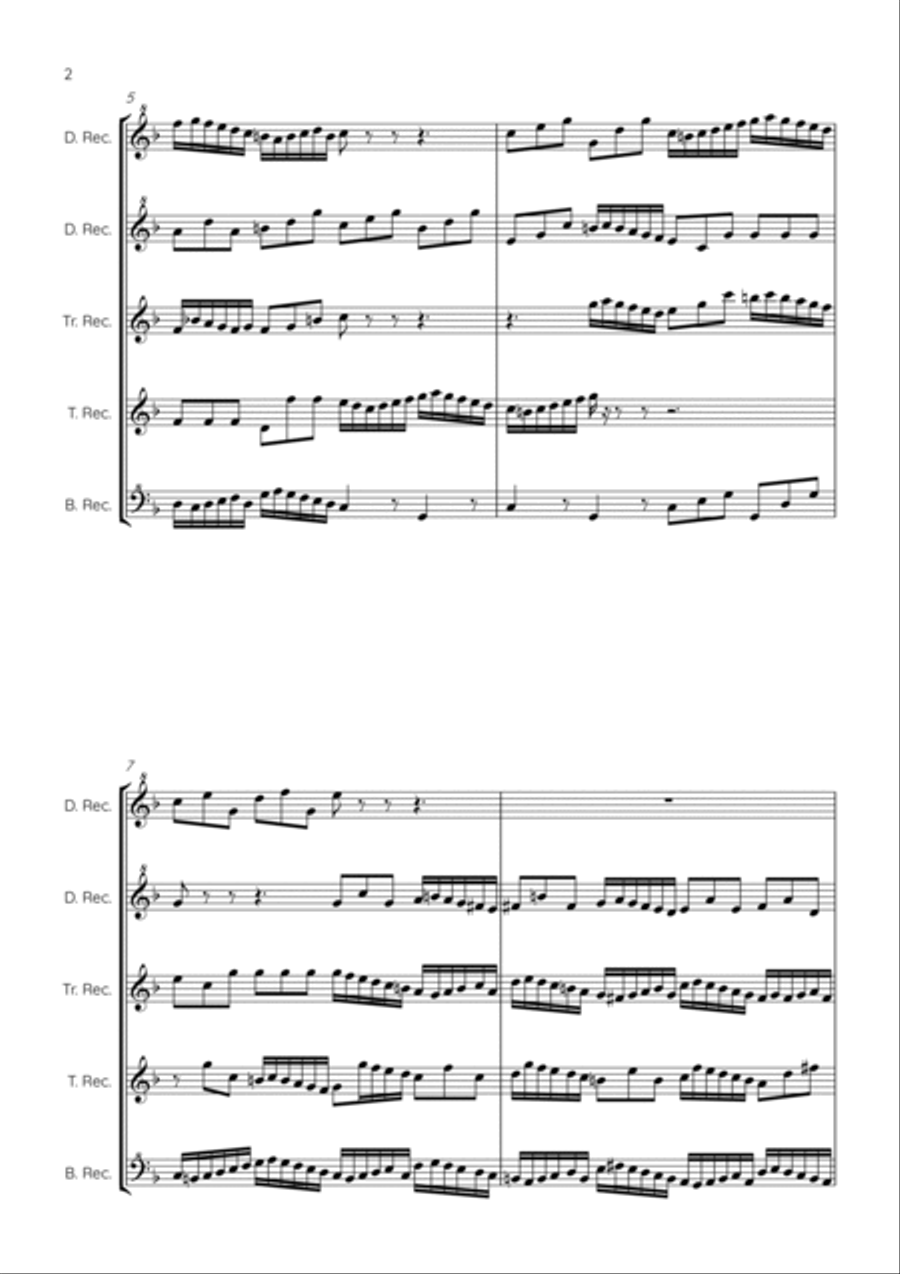 Brandenburg Concerto No.3, 2nd & 3rd movements - recorder quintet Soprano Recorder scores gallery preview page 4
