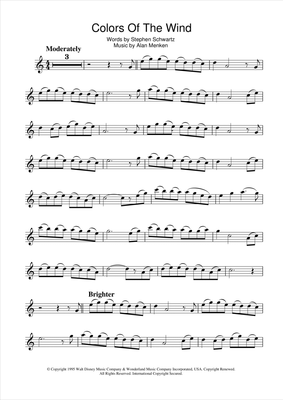 Colors Of The Wind (from Pocahontas) Flute Solo scores gallery preview page 1