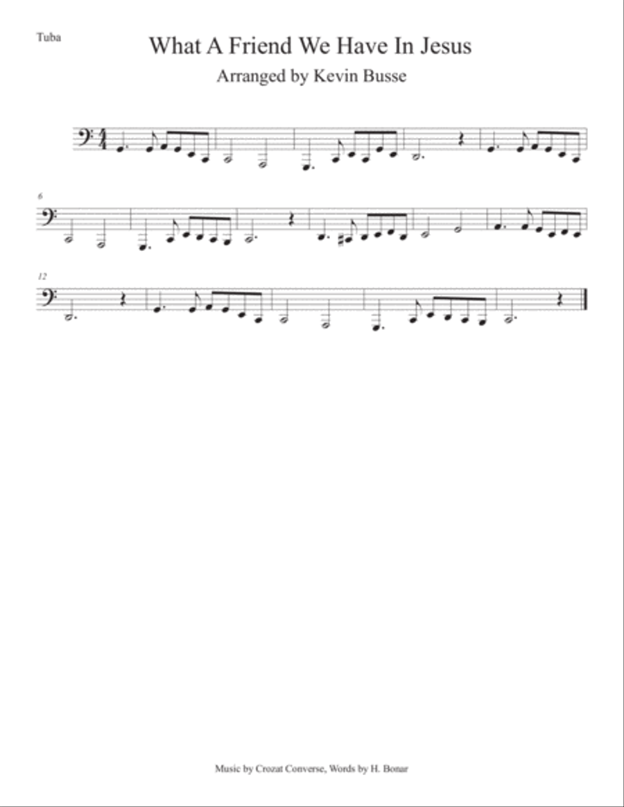 What A Friend We Have In Jesus (Easy key of C) Tuba Tuba scores gallery preview page 1