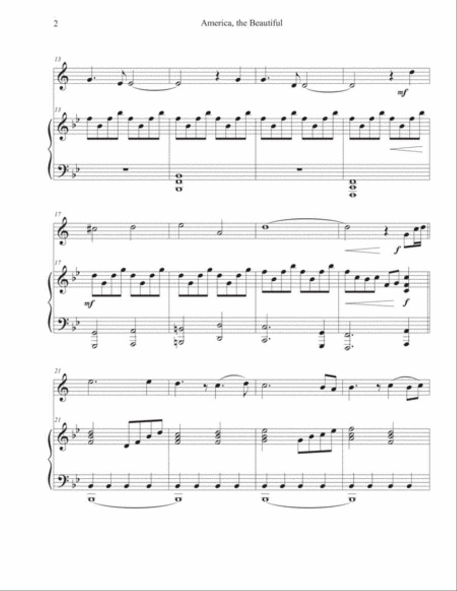 America, the Beautiful (Clarinet-Piano) Clarinet Solo scores gallery preview page 2