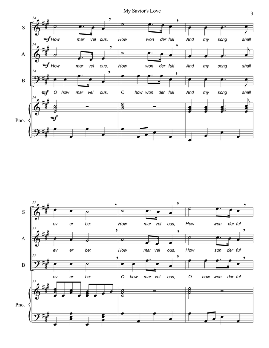 My Savior's Love (O How Marvelous) 3-Part scores gallery preview page 3