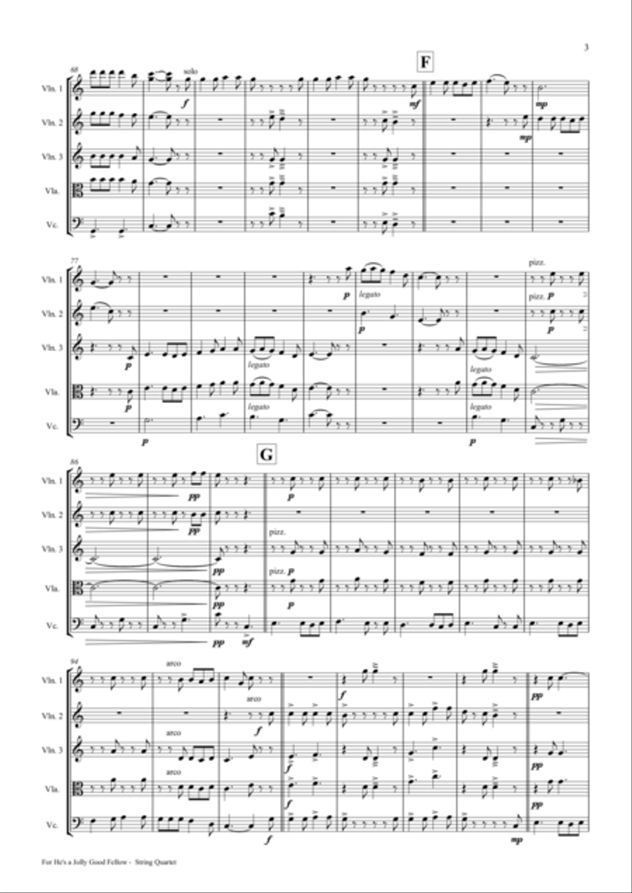 For He's a Jolly Good Fellow - Folk Song and Toast - String Quartet String Quartet scores gallery preview page 3
