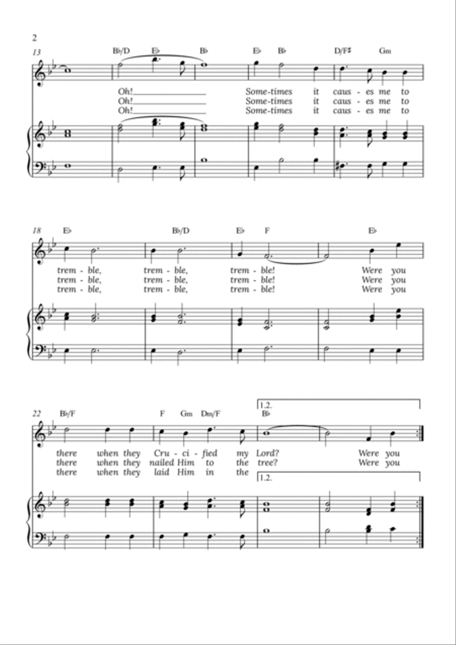Were You There - for piano and soprano in Bb major with chords Soprano Voice scores gallery preview page 2